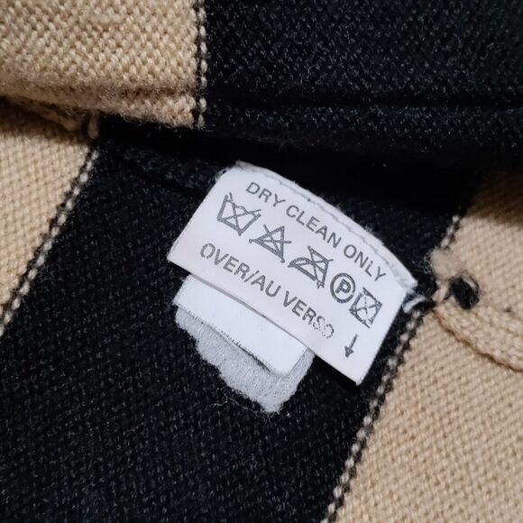 Liz Claiborne Large 100% Wool Knit Cardigan Sweater Button Front Neutral Stripes - Picture 13 of 15